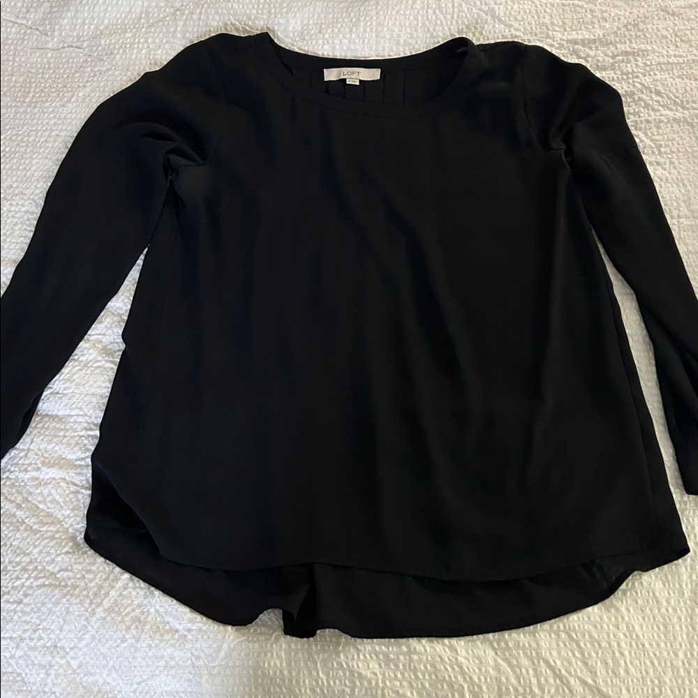 LOFT Classic Black Long Chiffon Sleeve Top